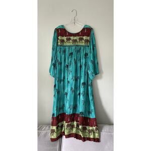 Vintage Krist Gudnason California House Dress L Muumuu Elephant Zebra Jungle VTG